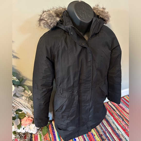 NEW The North Face Long Hooded Jacket Faux Fur Winter Snow Coat Black Small - Picture 3 of 6